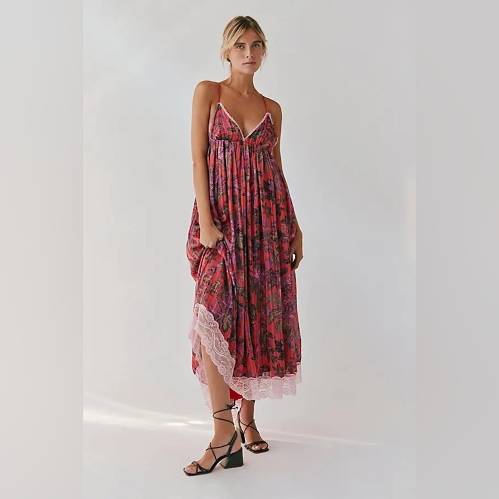Free People Floral Maxi Dress - Red and Pink